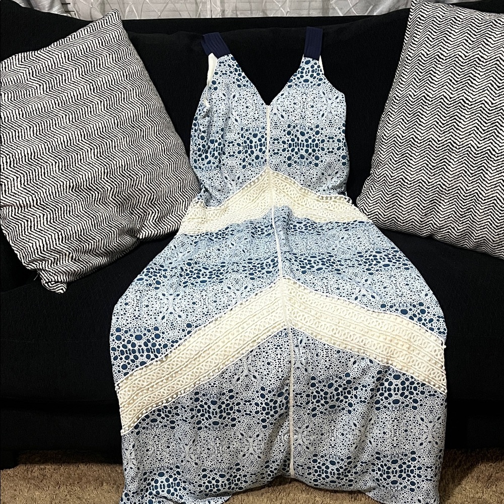 Adelyn Rae Blue and Cream Maxi Dress
